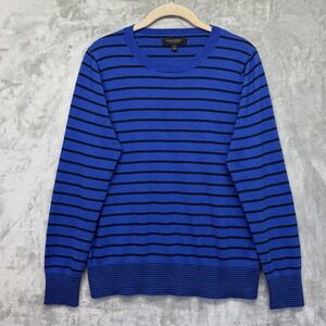 Banana Republic Men's L Cashmere Blue Black Striped Sweater Silk Cashmere Preppy